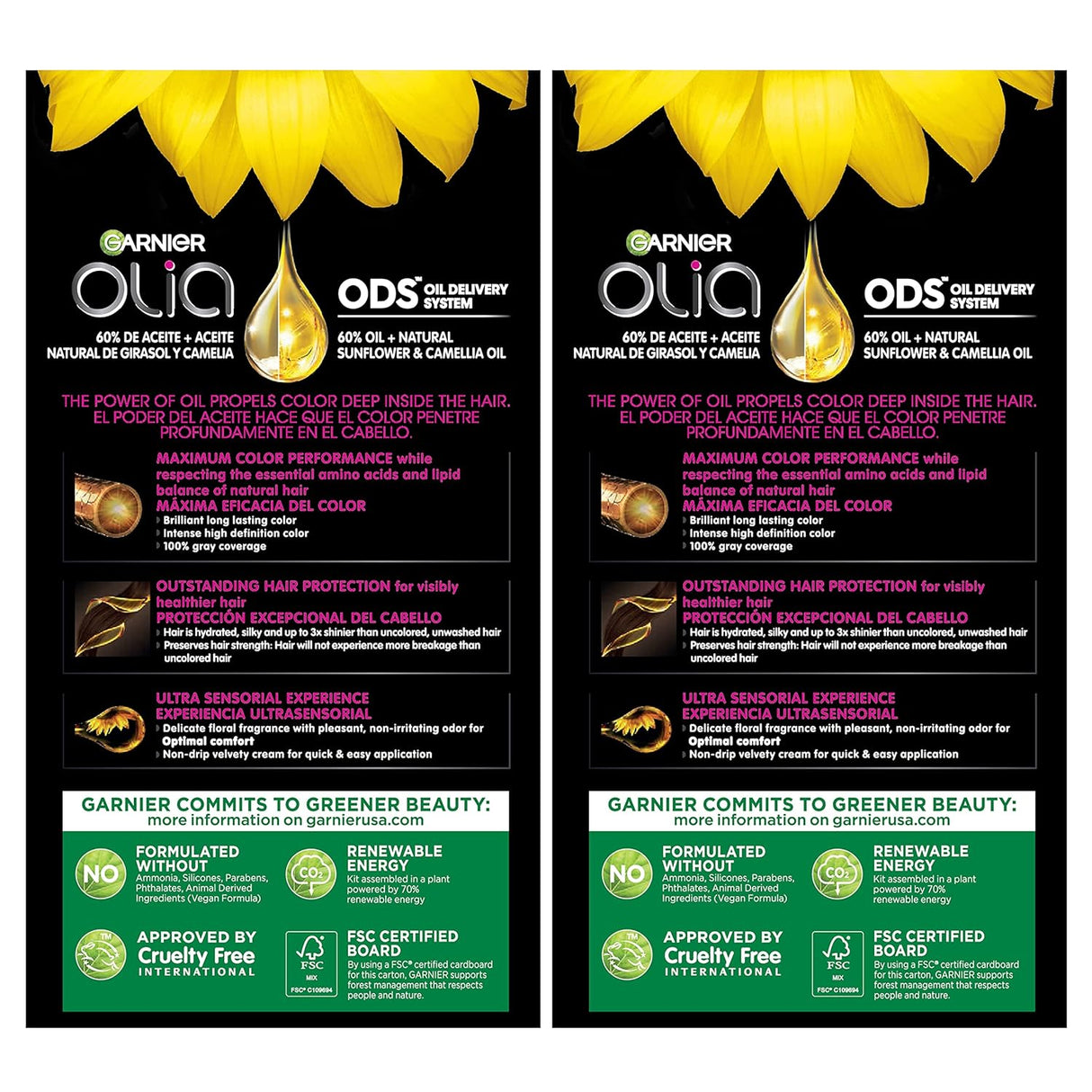 Garnier Olia Tinte color brillante,  negro suave, 2 unidades