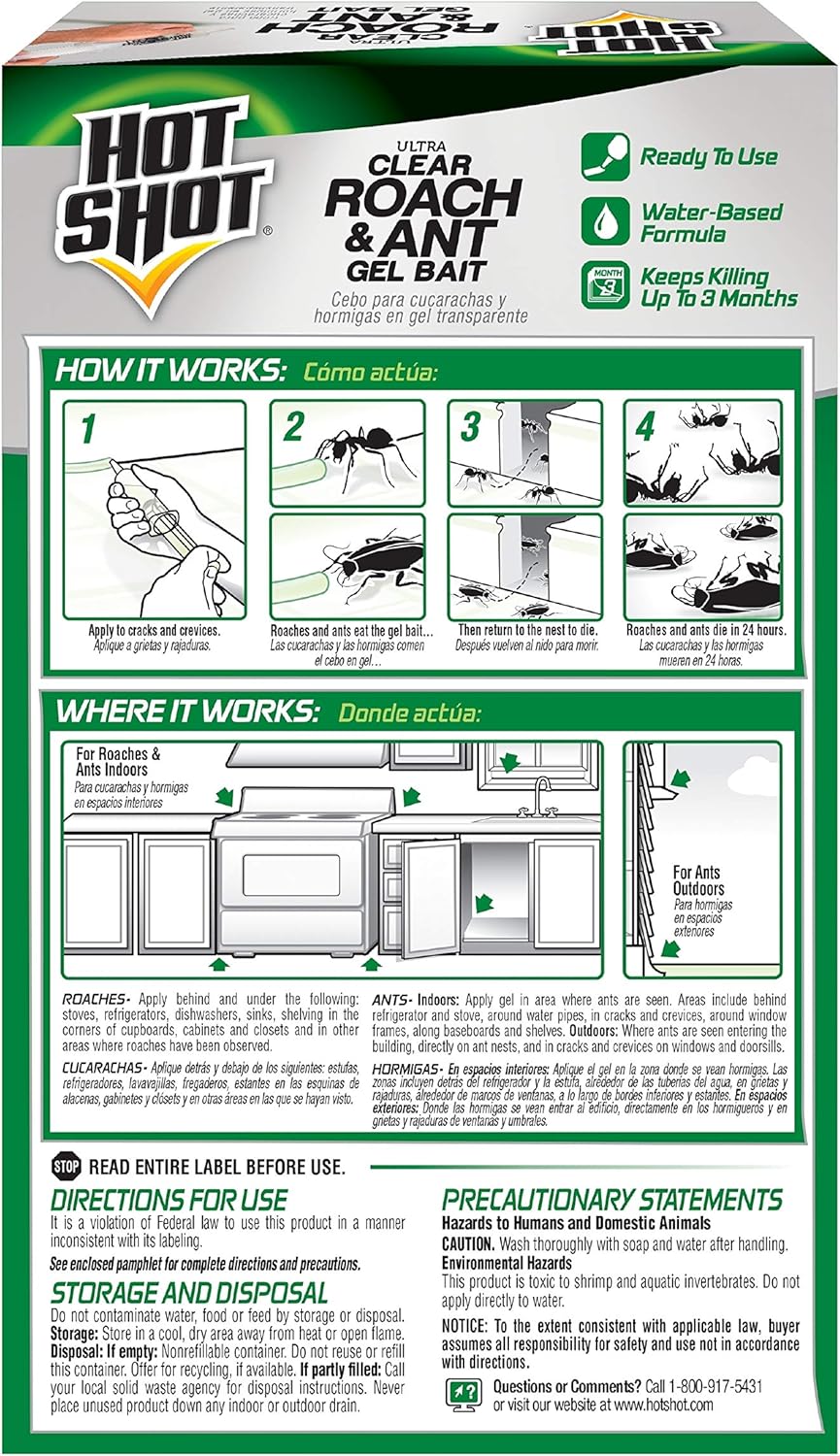 Cebo Gel Ultra Claro para Cucarachas y Hormigas Hot Shot 2.5 oz