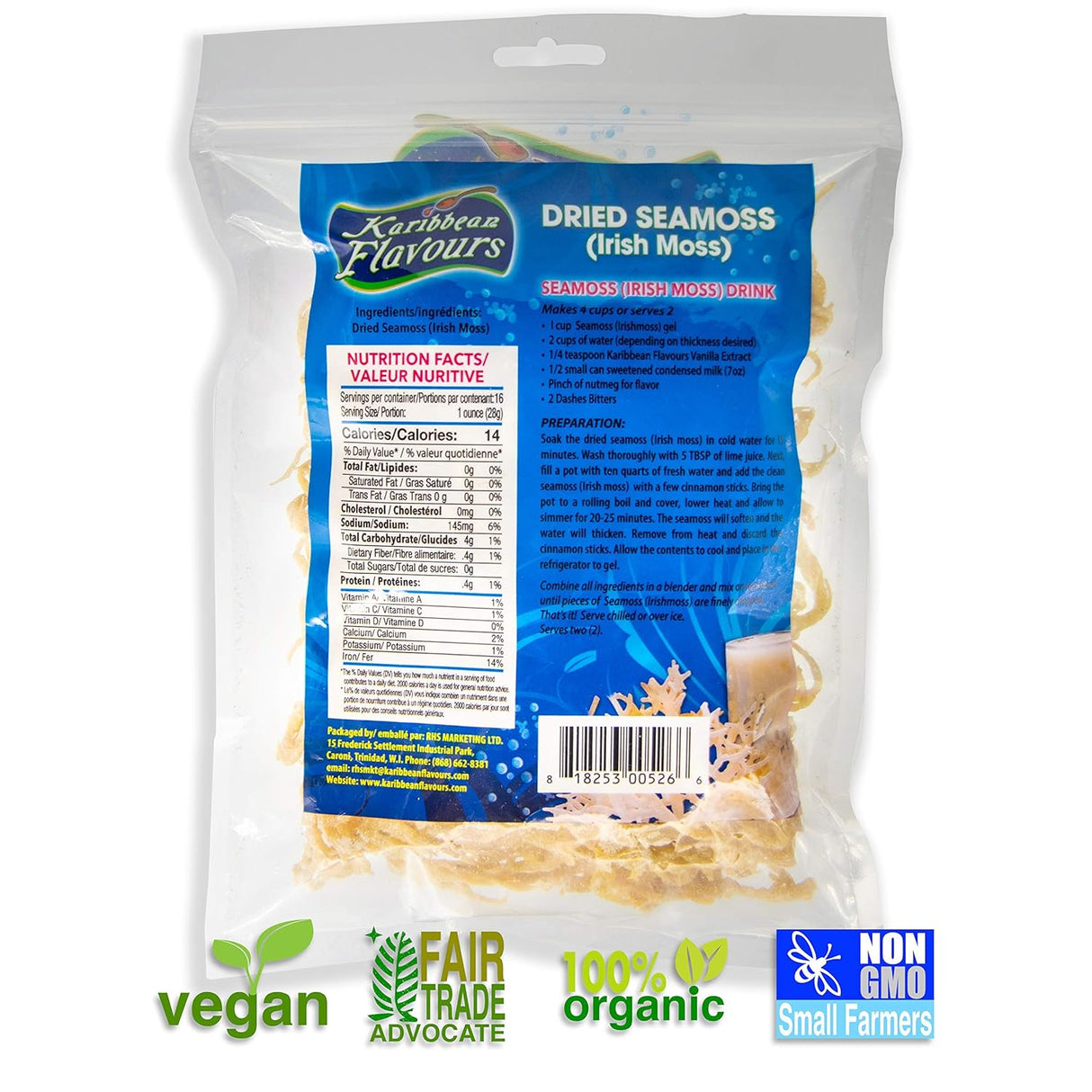 Sea Moss Seco 8oz Caribeño Superalimento Cosecha Silvestre