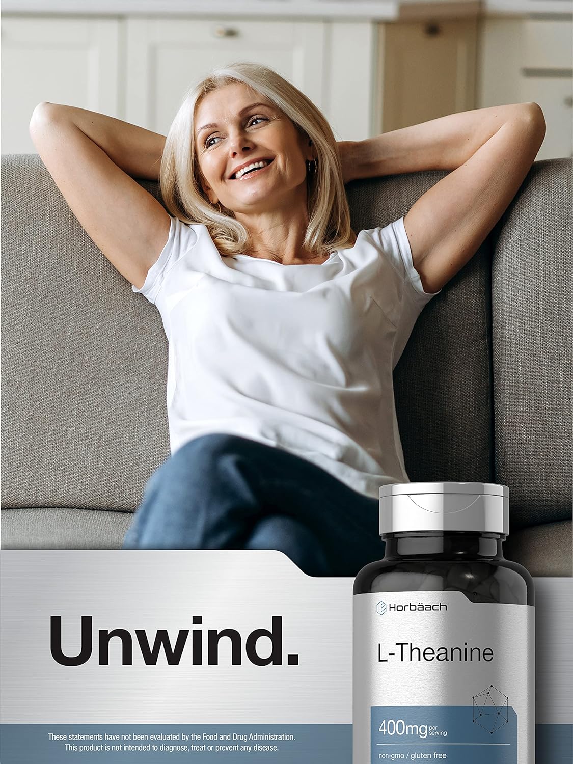 Suplemento Horbaach L-teanina 400 mg 120 cápsulas sin gluten