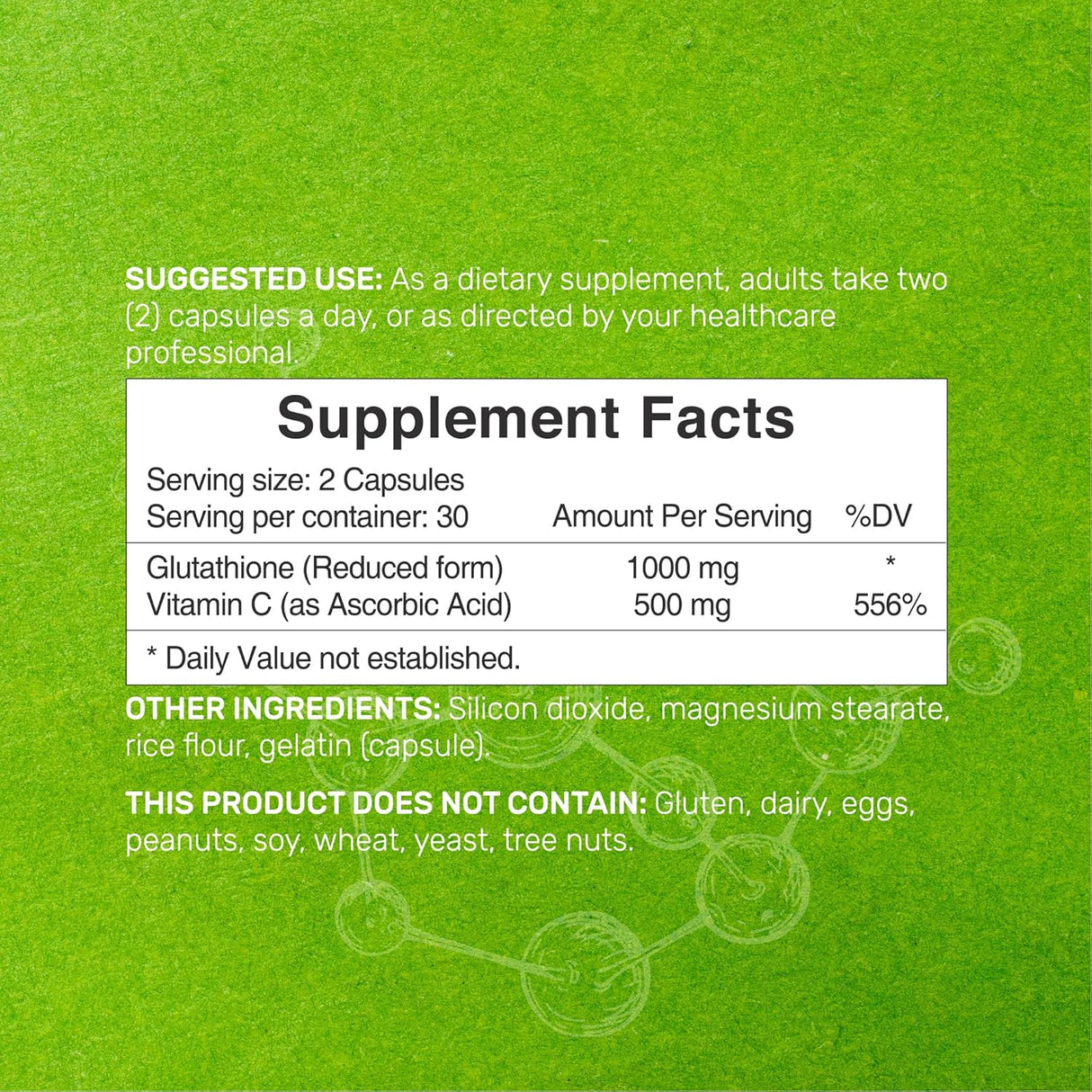 Suplemento de glutatión 1000 mg por porción 98% de pureza