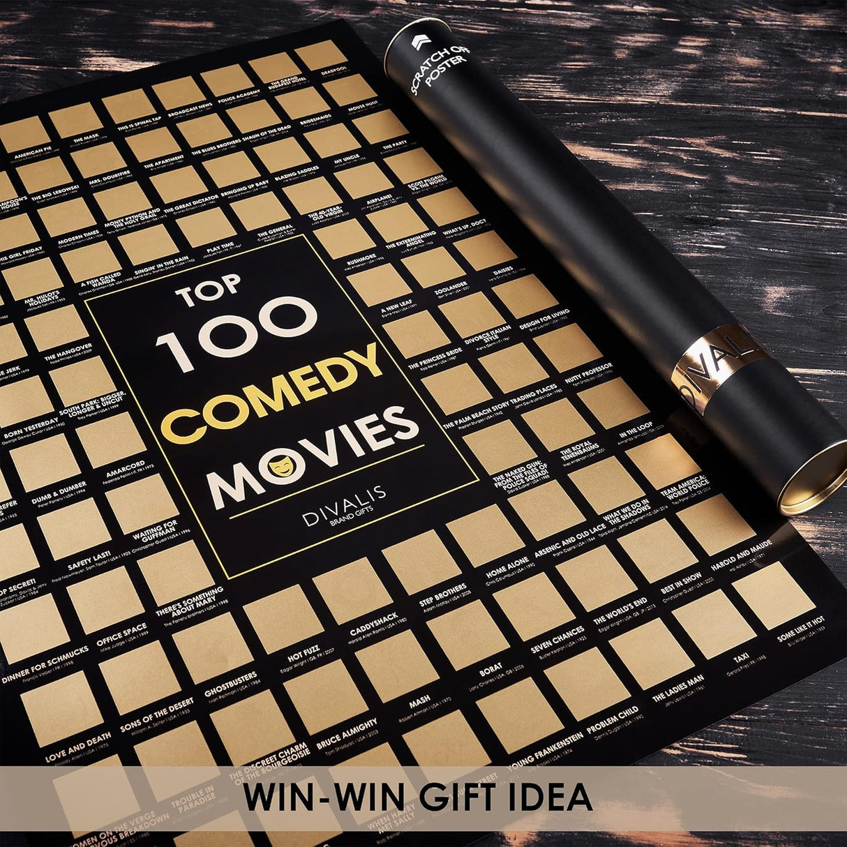 Póster Rascable de 100 Películas de Comedia: Lista de Deseos