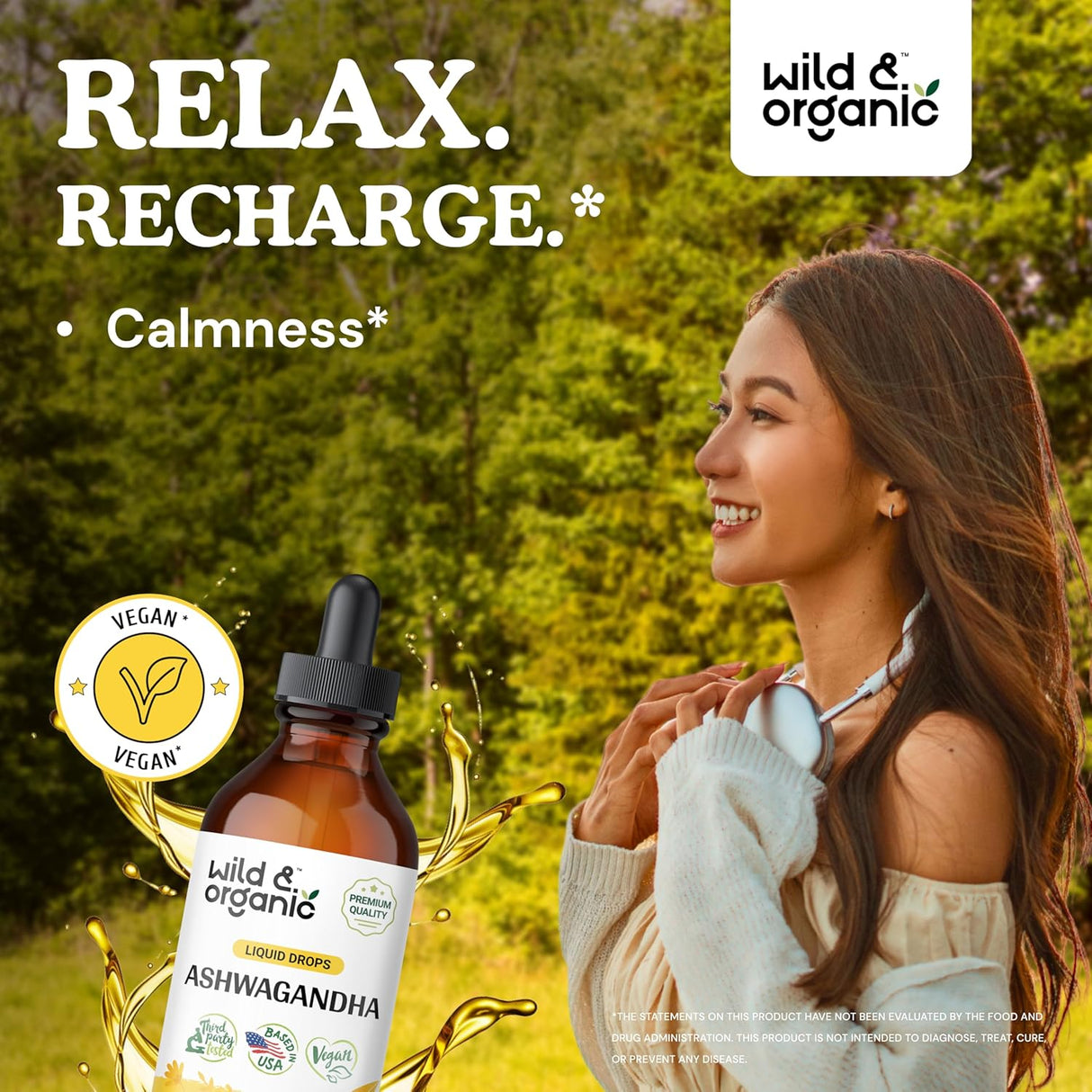 Gotas de Ashwagandha - Wild & Organic - Suplemento Calmante 4oz
