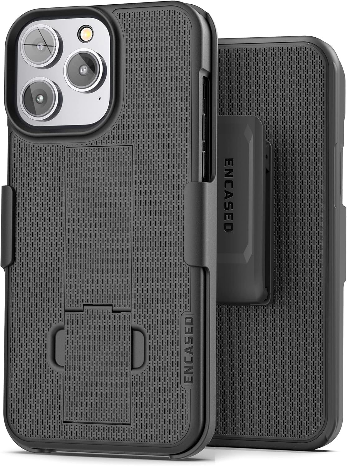 Encased DuraClip - Funda diseñada para iPhone 14 PRO con clip para cinturón y soporte (negro mate)