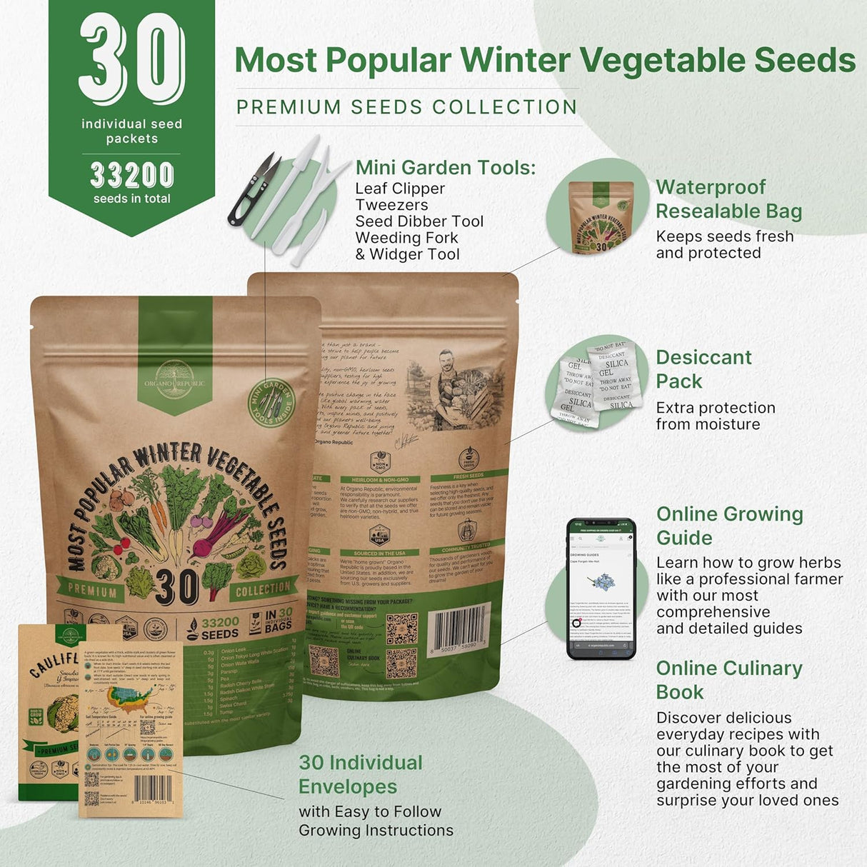 Pack de Semillas de Verduras de Invierno - 30 Variedades Heirloom