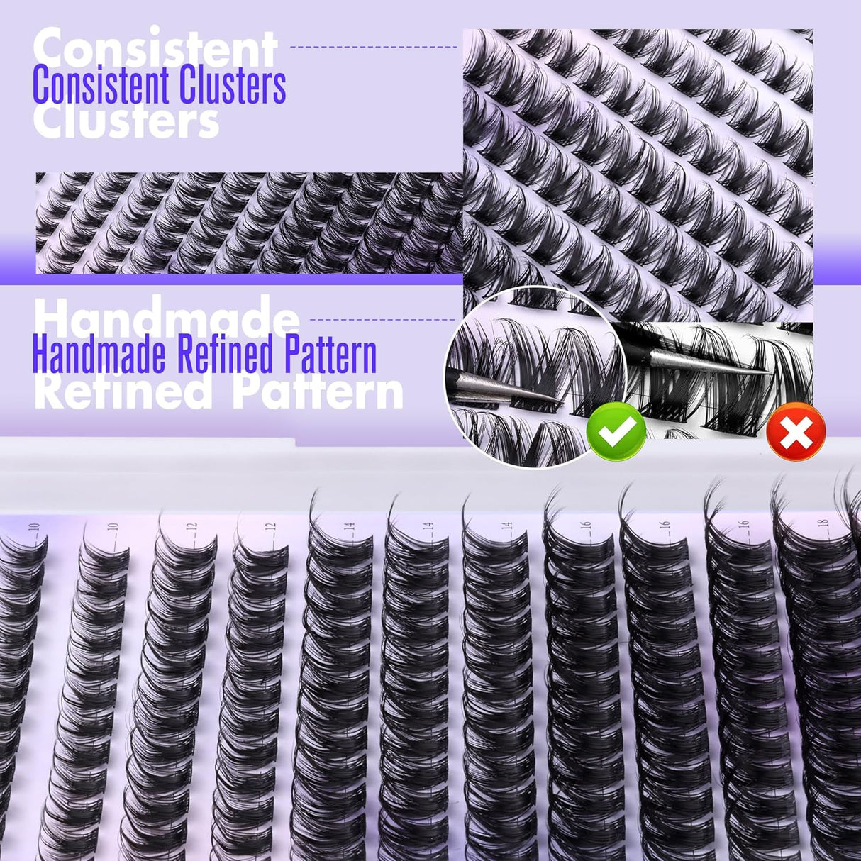 Pawotence Pestañas en Racimo 144pcs 10-18mm Extensiones Suaves