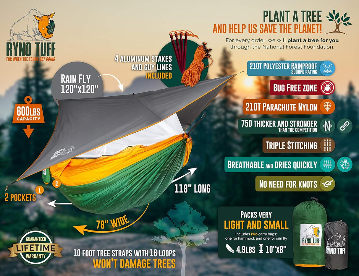 Hamaca XL 2 Personas con Mosquitera y Lona - Resistente 600lbs