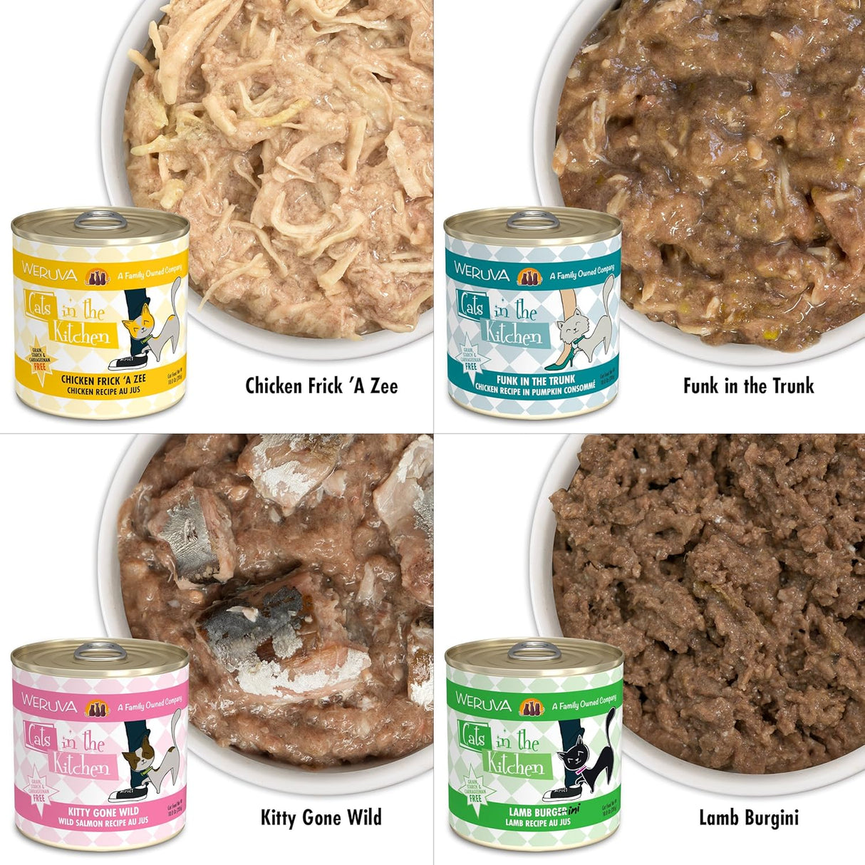 Latas de comida para gatos sin granos húmeda