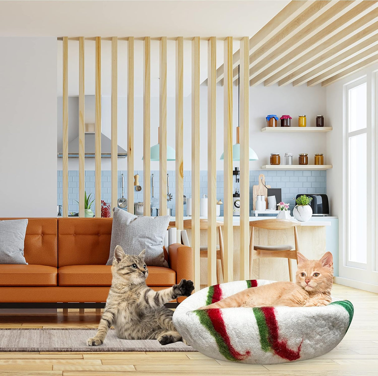 Cueva para Gatos Woolygon - 100% Lana Merino, Diseño Plegable