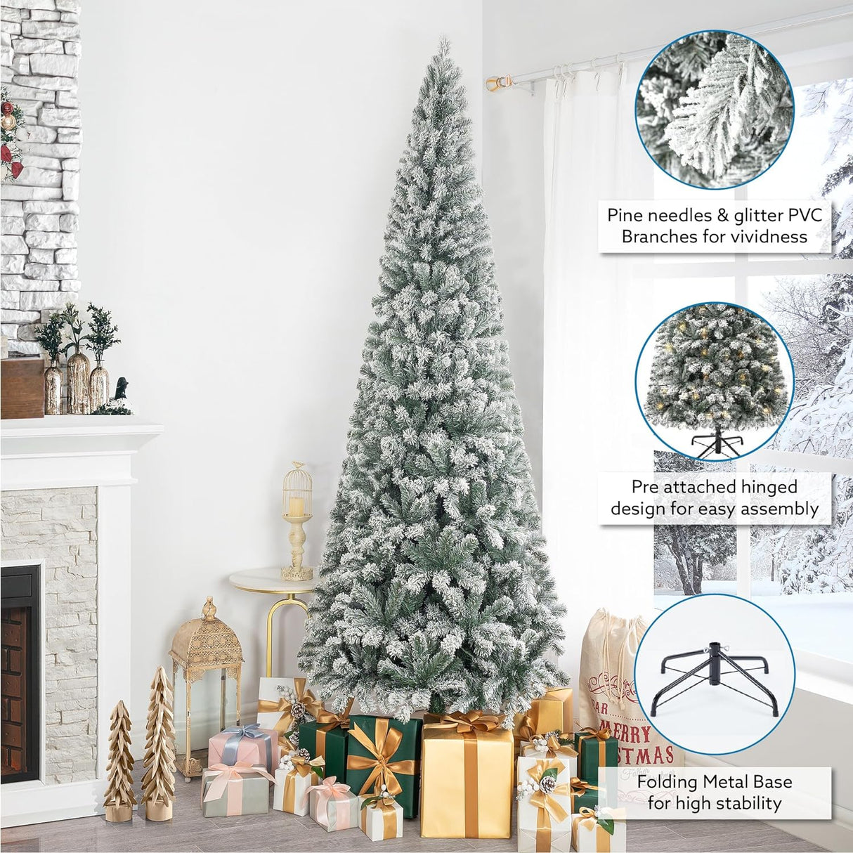 Árbol de Navidad Artificial 7.5ft Naomi Home, 350 Luces, Slim