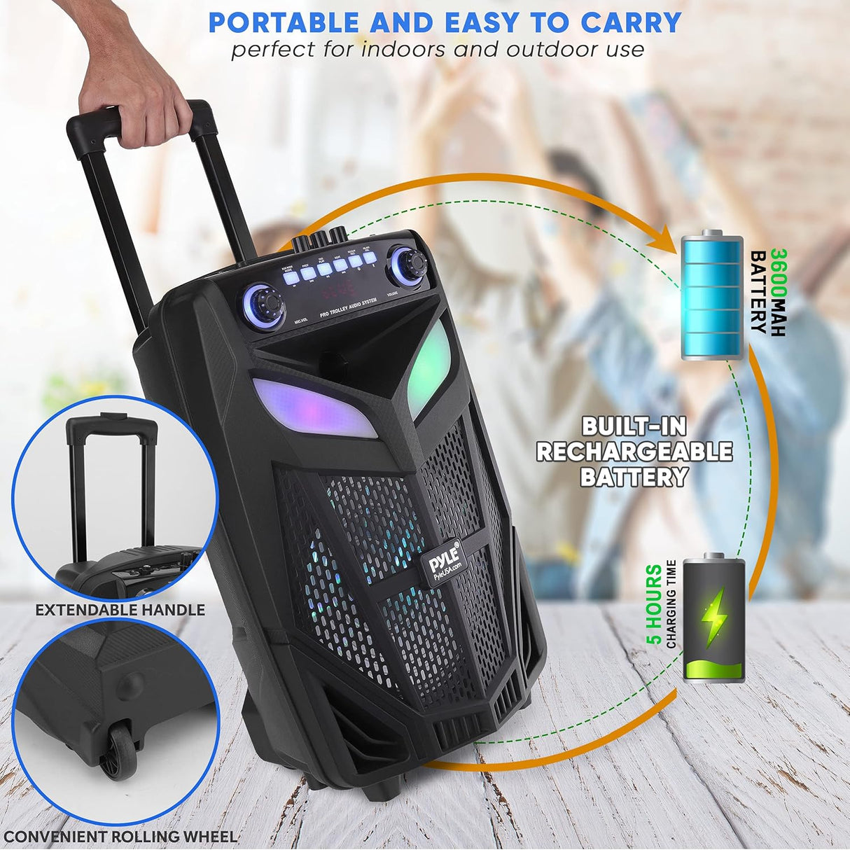 Parlantes  portátil Bluetooth de 800 W PYLE-PRO PPHP121WMB