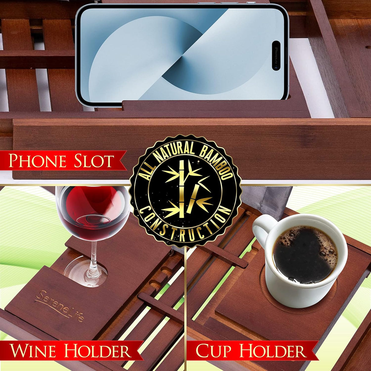 Organizador de bañera de bambú SERENELIFE SLBCAD29B