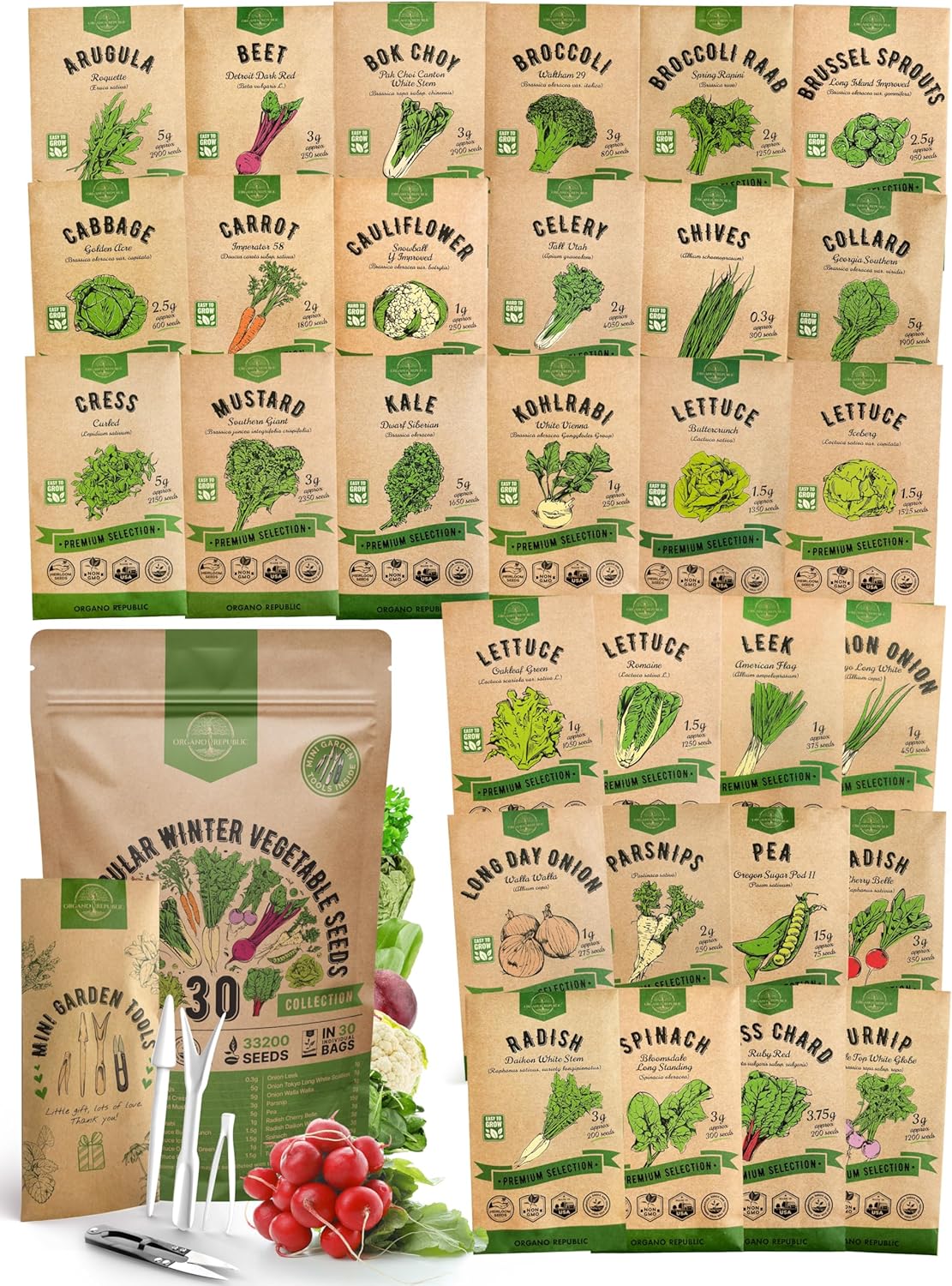 Pack de Semillas de Verduras de Invierno - 30 Variedades Heirloom