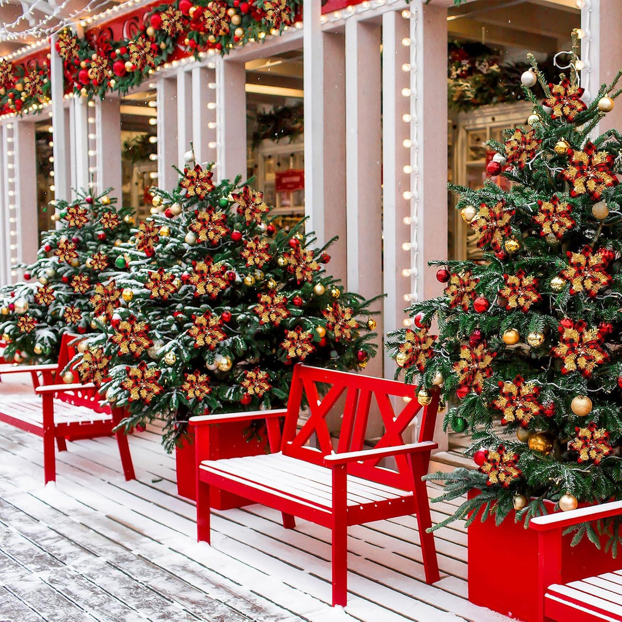 Flores Poinsettia Artificial 36 Pcs, Decoraciones de Navidad