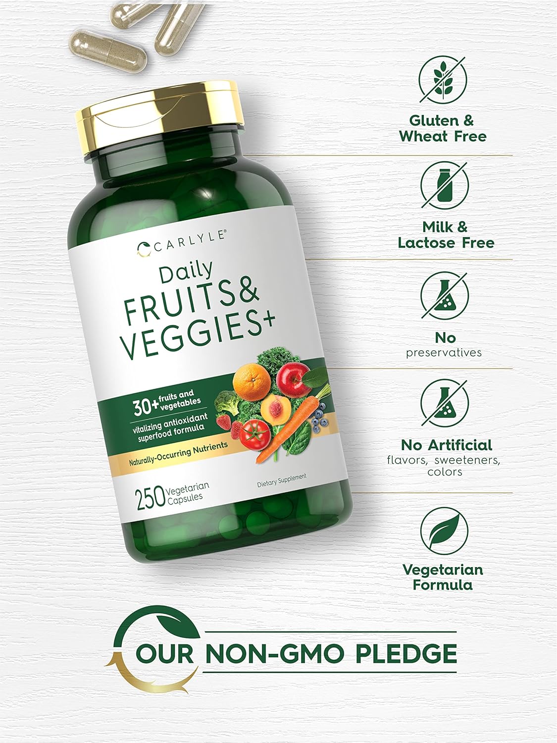Suplementos Alimenticios de frutas y verduras 250 cápsulas