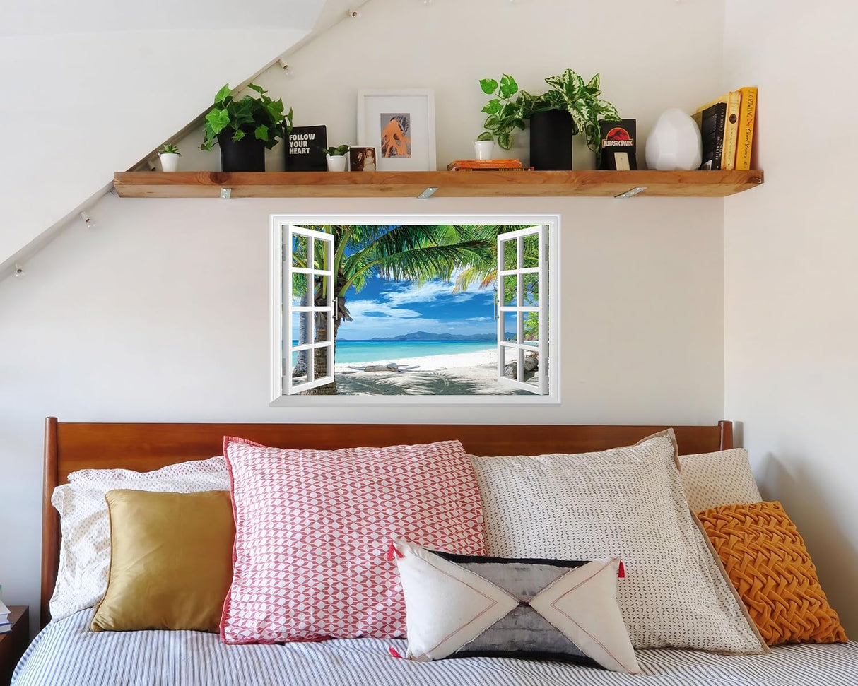 Adhesivo de pared falso para ventana mural de pared palmeras