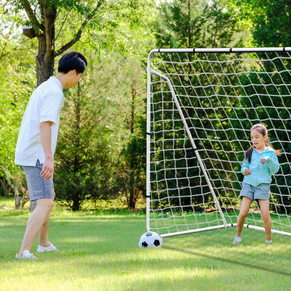Portería de fútbol con marco de acero y red, portatil