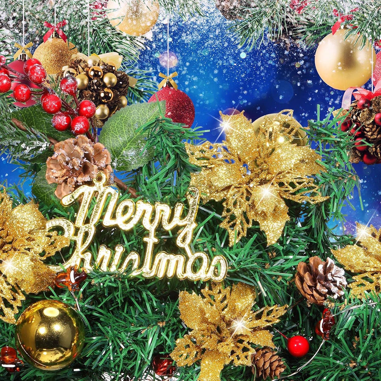 Flores Poinsettia Artificial Boao 24 Piezas para Decoración