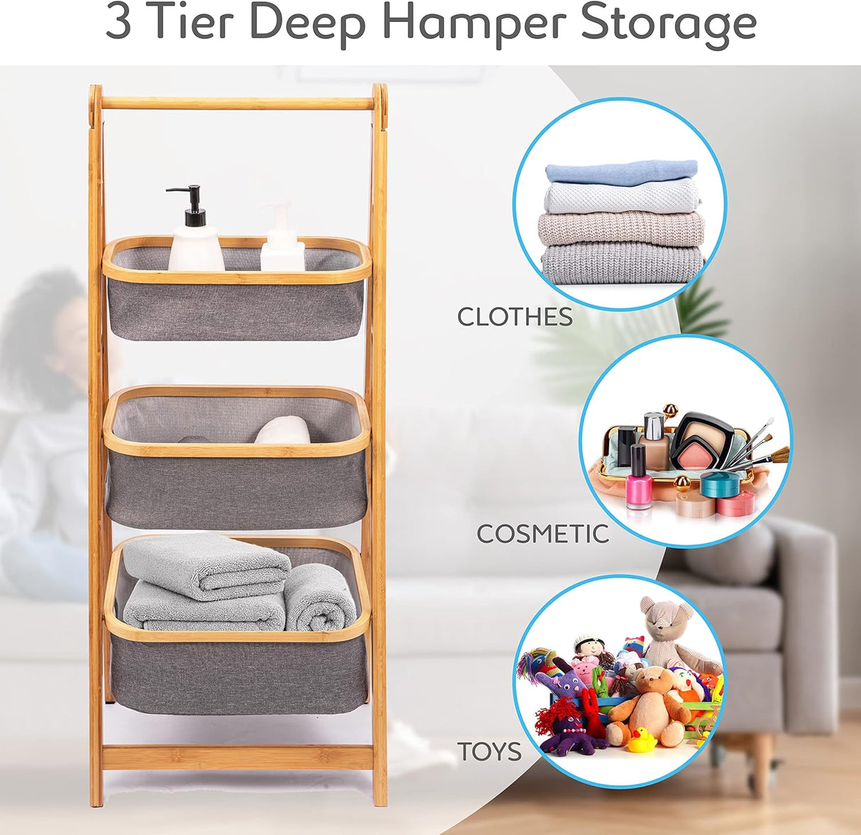 Canastos para Ropa plegable 3 niveles SERENELIFE SLHMPSHF88