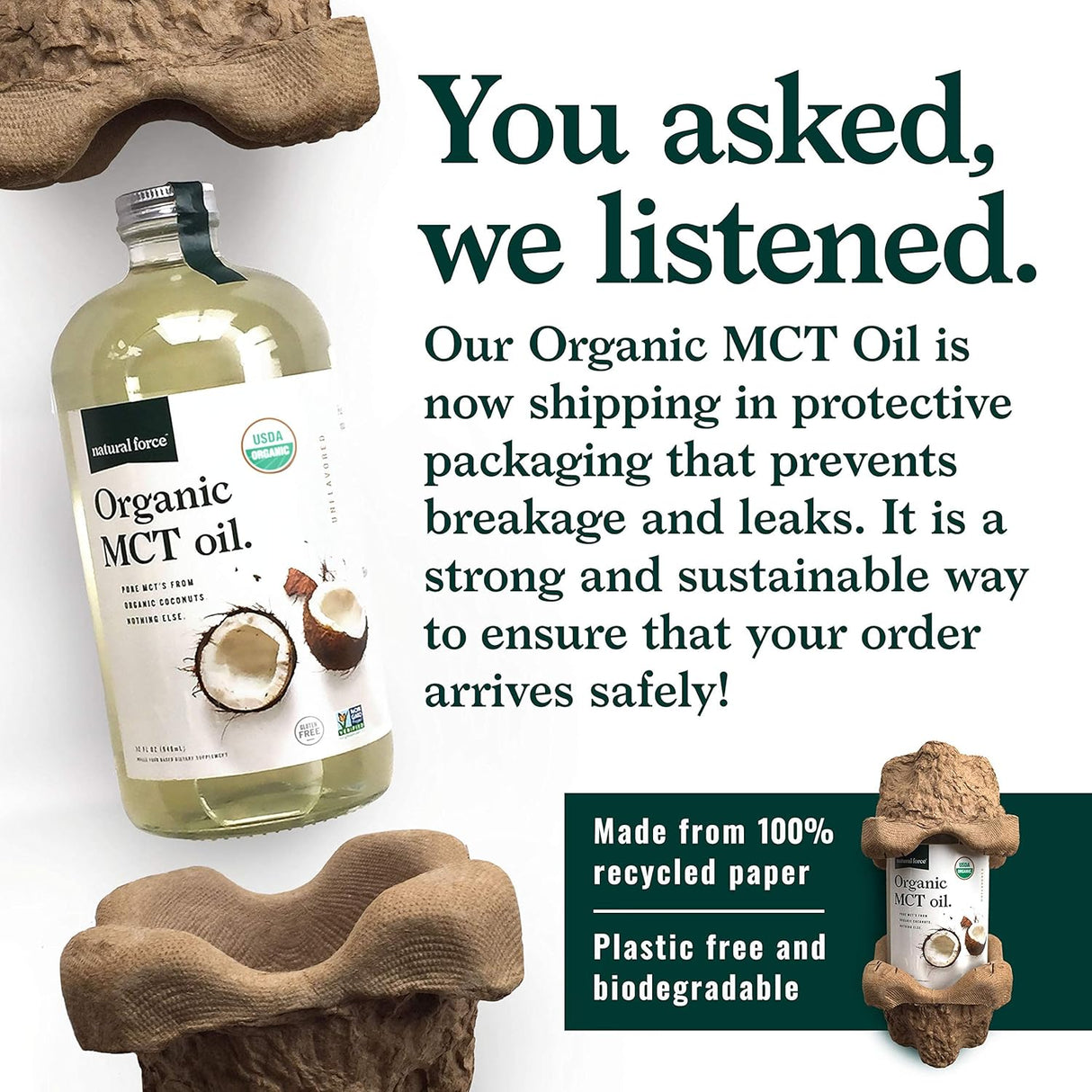 Suplemento Aceite MCT orgánico Botella de vidrio puro