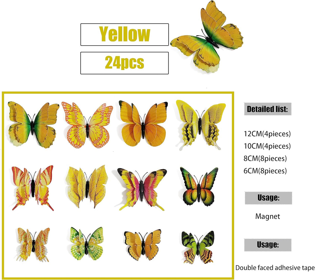 Decoración de Pared Mariposas 3D, 24 Pcs, Magnéticas, Removibles