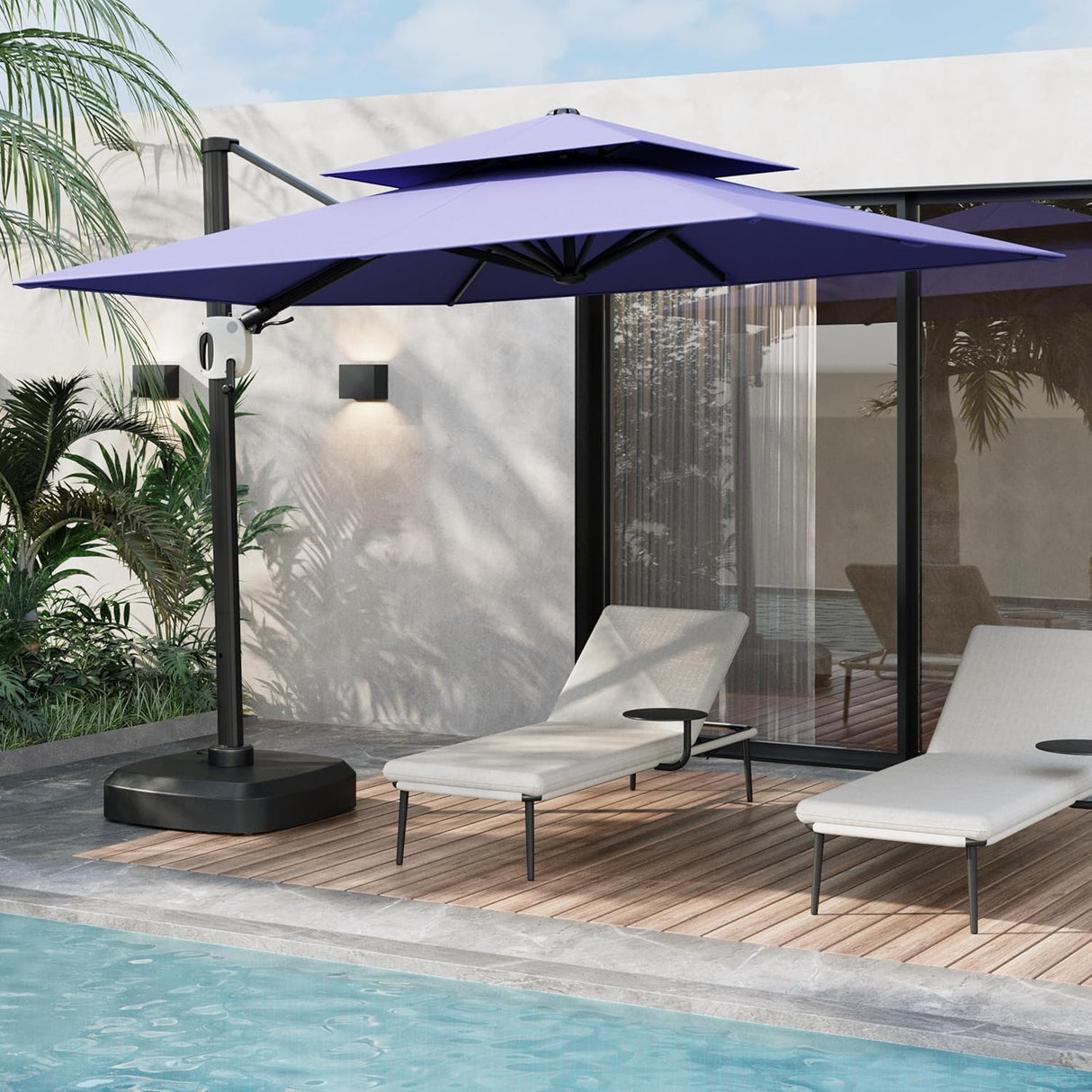 Sombrilla de patio voladiza grande resistente al viento