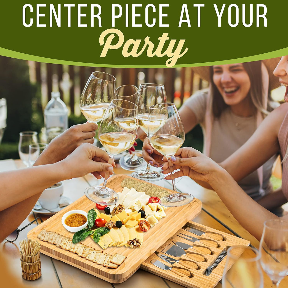 Bandeja de queso de bambú minimalista NutriChef PKCZBD93