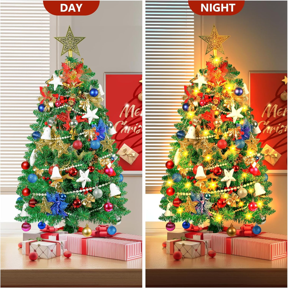 Árbol de Navidad Artificial 3FT, 200 Ramas, 80 Luces LED