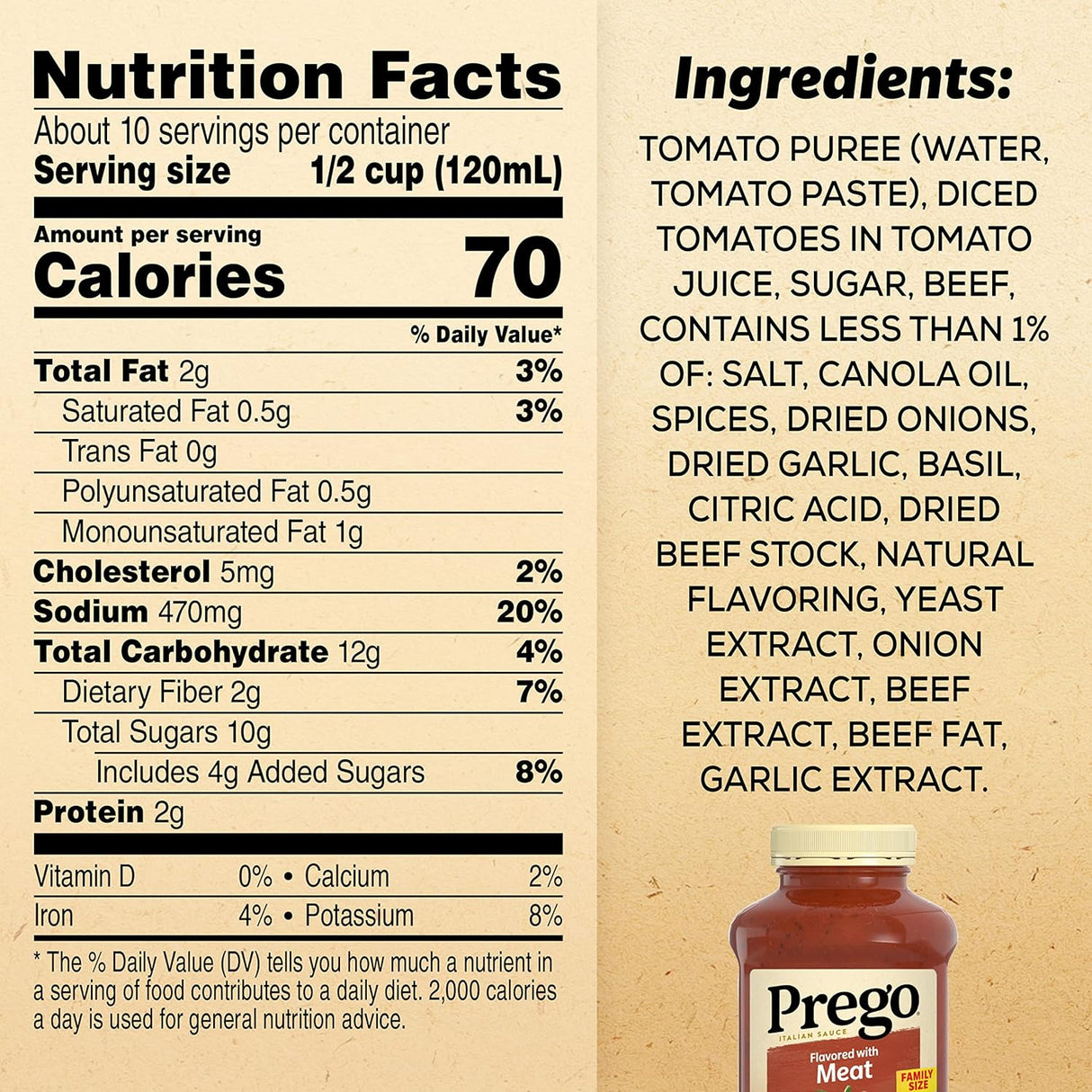 Prego Salsa italiana de pasta de tomate saborizada con carne, tarro de 45 onzas (caja de 6)