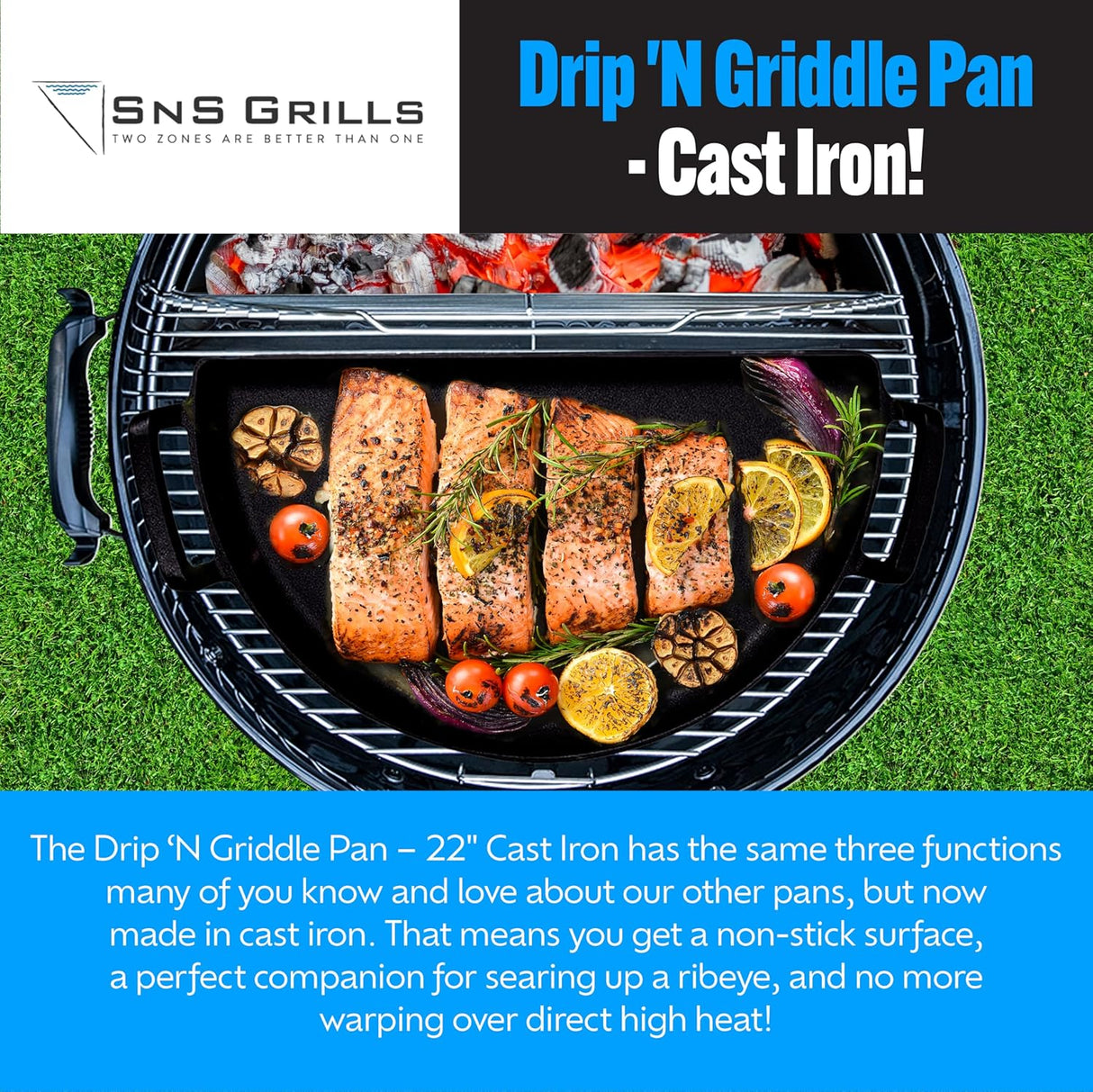 Sartén Drip 'N Griddle SnS Grills 3 en 1, 22 para parrillas