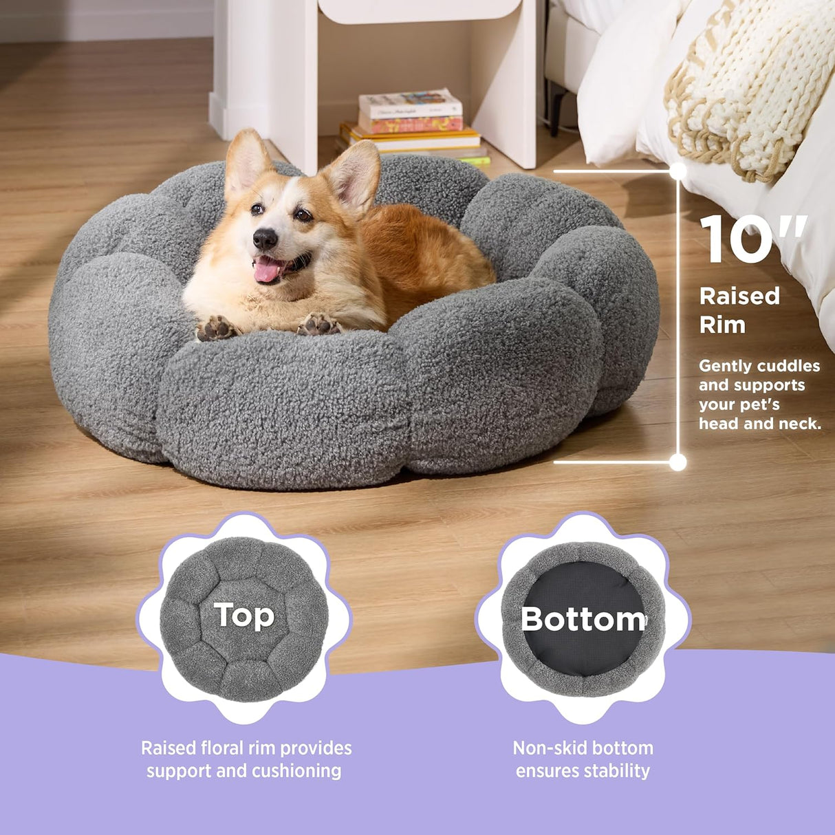 Cama grande calmante para perros antideslizantes de flores