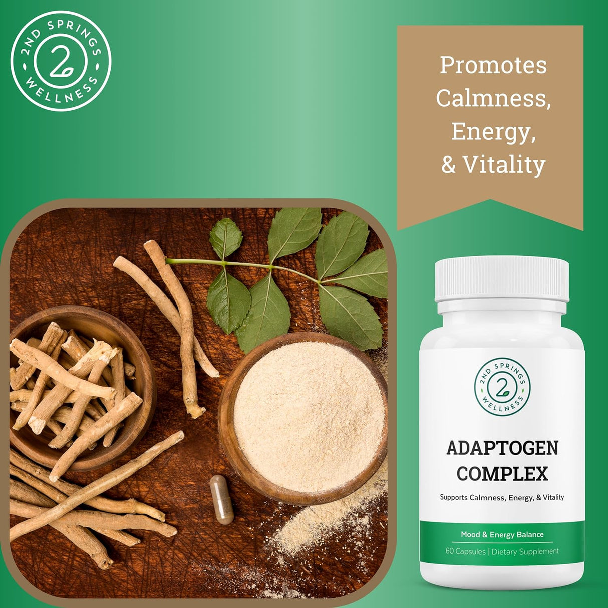 Complejo adaptógeno Calmness Energy and Vitality Booster 60u
