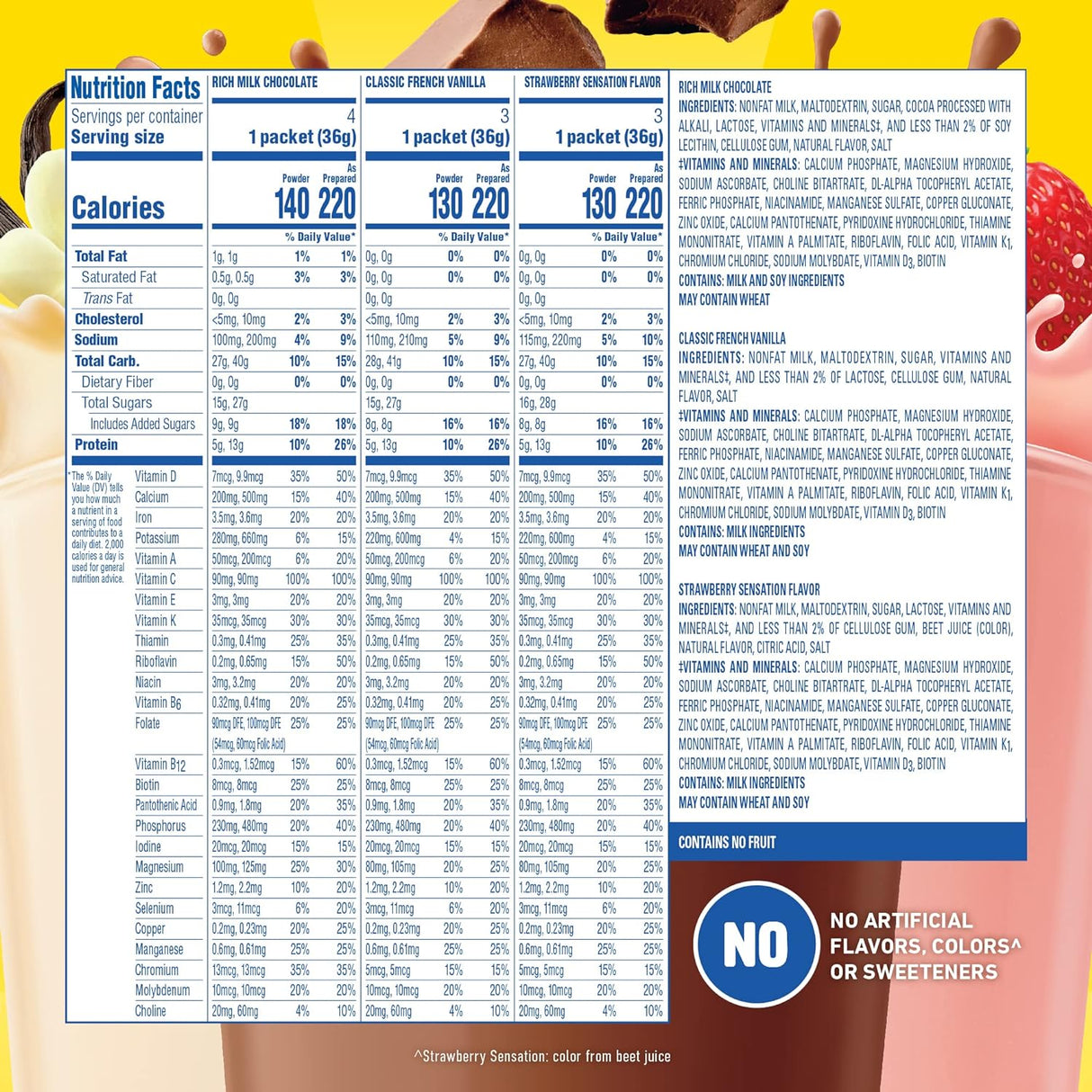 Bebida Nutricional Carnation 60 Ct Sabor Chocolate/Vainilla/Fresa