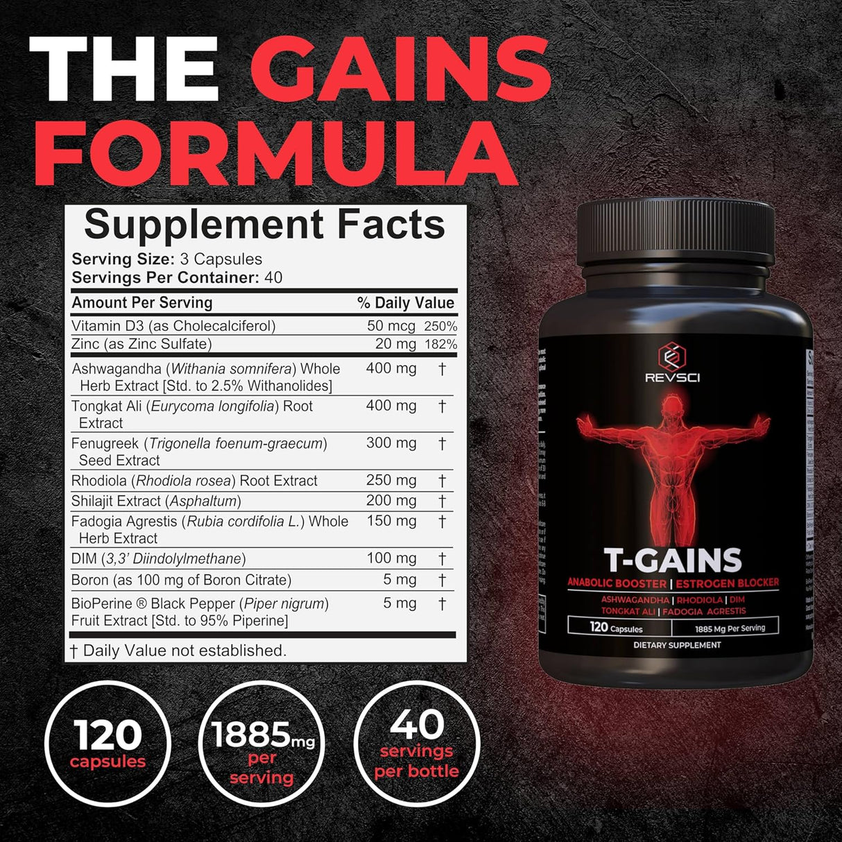 Suplemento Anabólico Total GAINS, Crecimiento Muscular 120