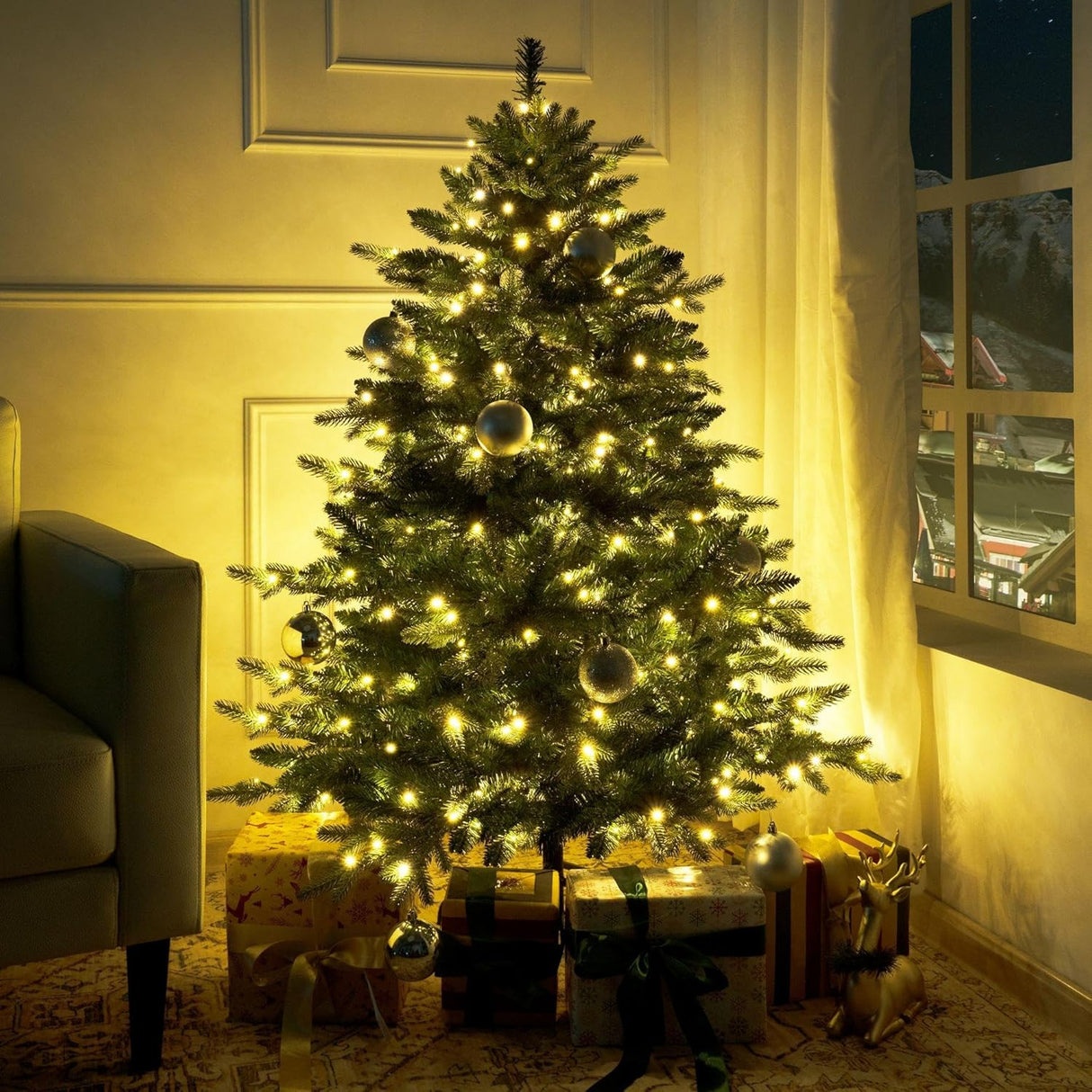 Árbol de Navidad artificial 7.5ft con luces y soporte metálico