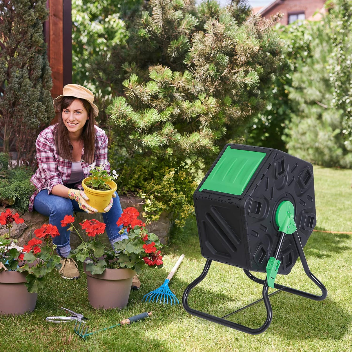 Compostador HomGarden 18.5 Gal, Cámara Única, Puerta Deslizante