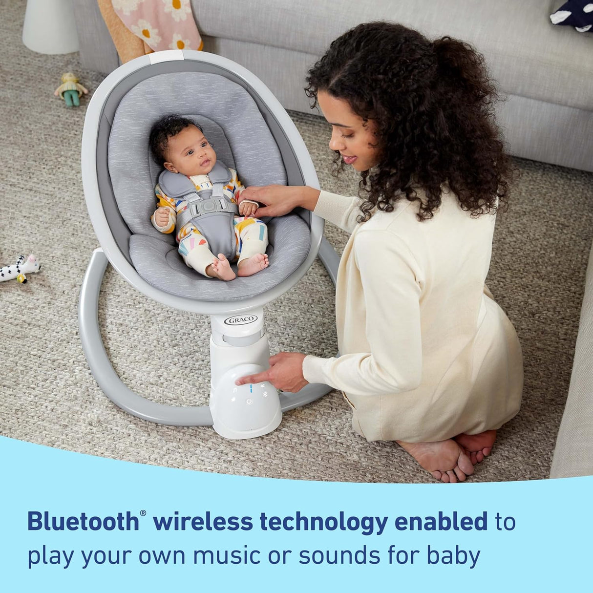 Graco Soothe 'n Sway - Columpio Bluetooth 3 en 1 para bebé, crece con tu hijo, múltiples ajustes relajantes y conectividad Bluetooth