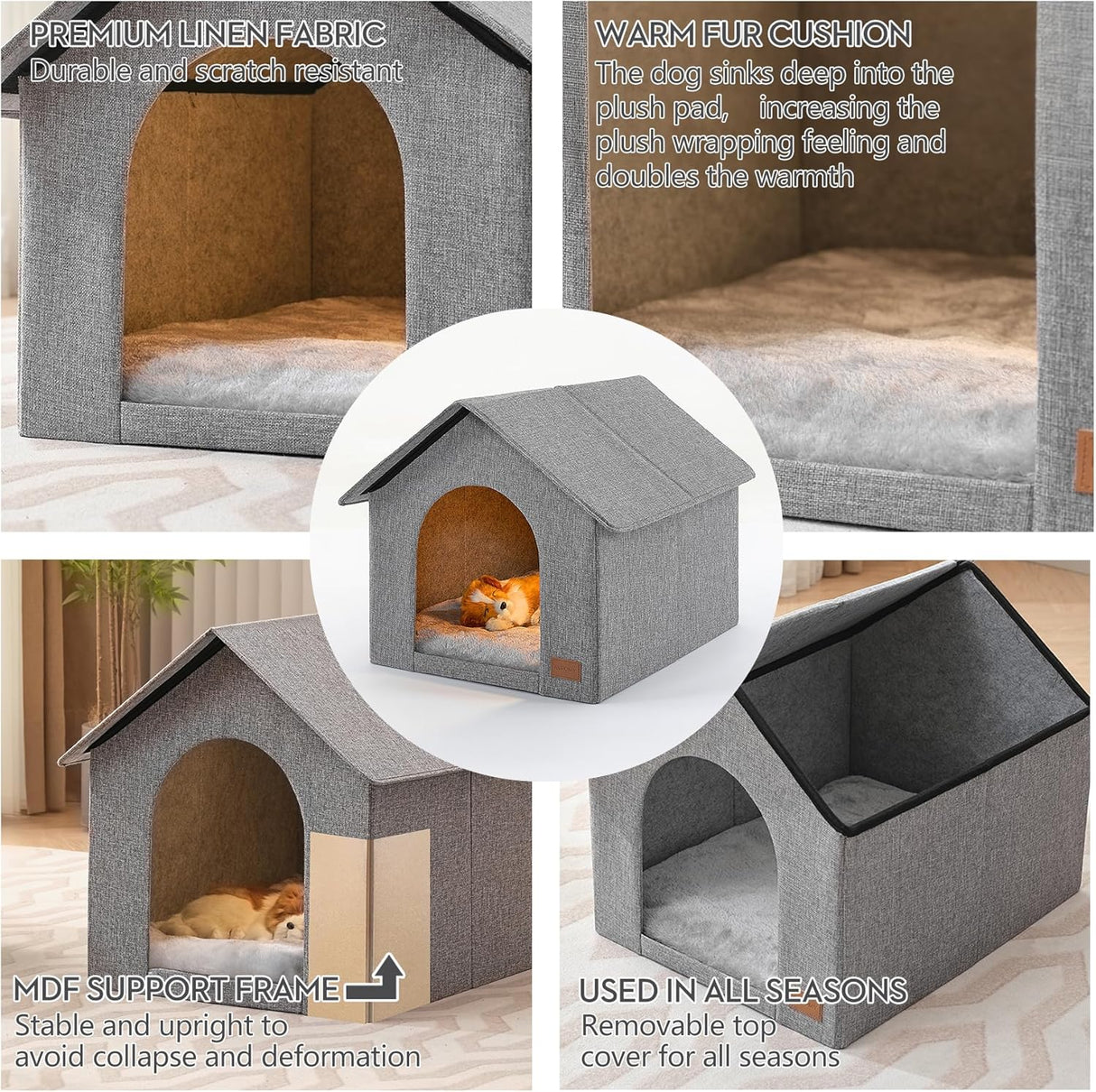 Casa para perro interior con cojín lavable, tamaño mediano, para mascotas hasta 22 lb