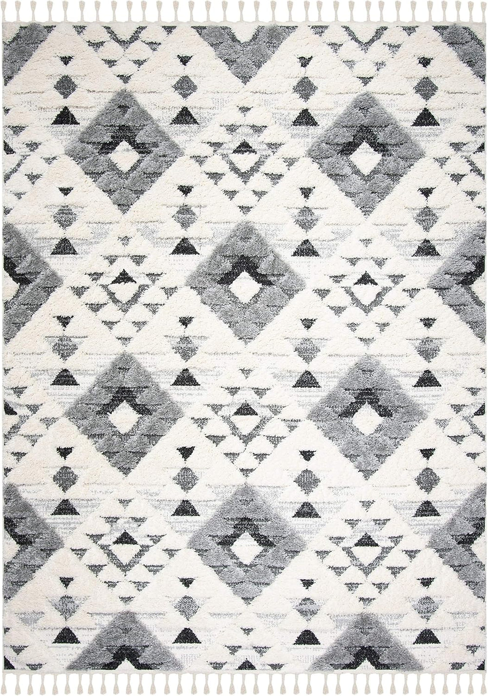 Alfombra Shag Marroquí con Borlas, Diseño Boho, MTS688F