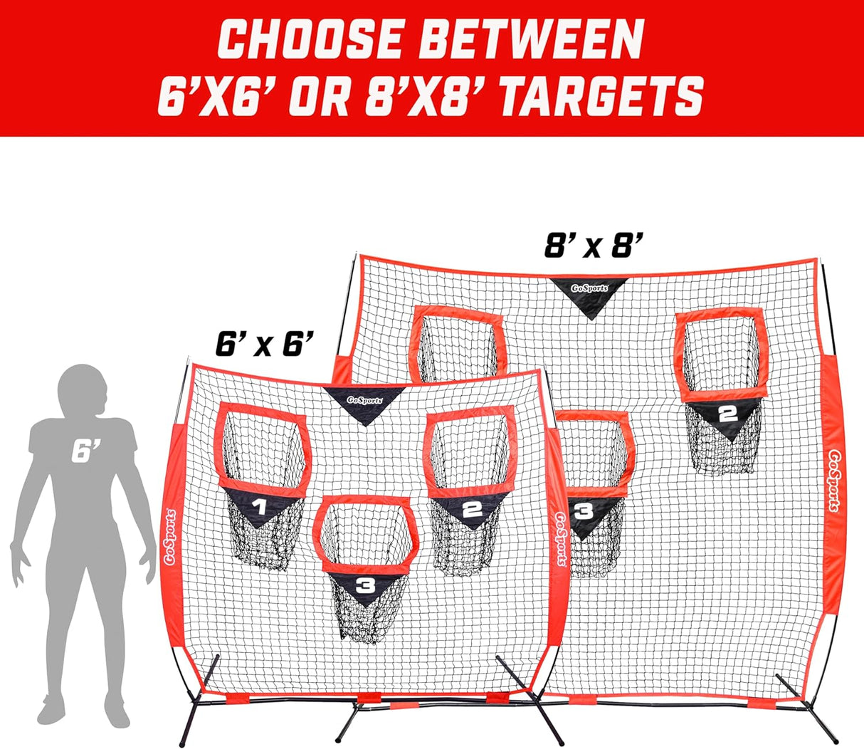 Red de lanzamiento de fútbol – Elige entre 8x8 pies o 6x6 pies
