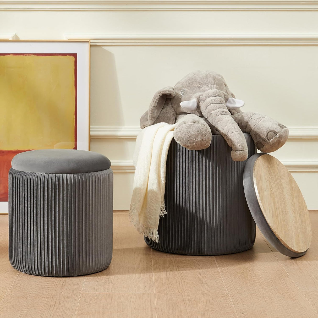 Ottoman Redondo Multifuncional con Almacenamiento y Asiento Padded