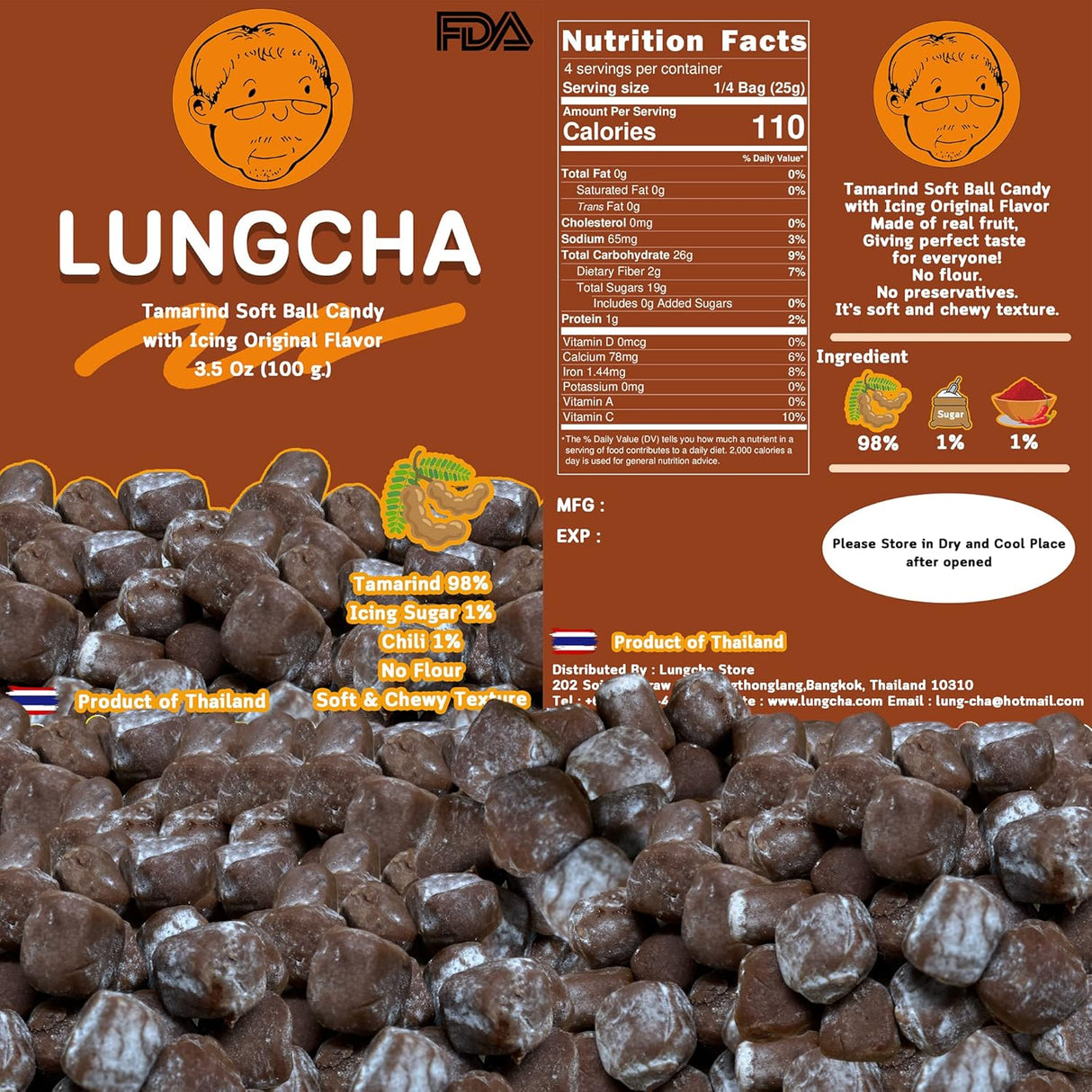 Caramelo Picante agridulce LUNGCHA, Tamarindo Tailandés 2x100g