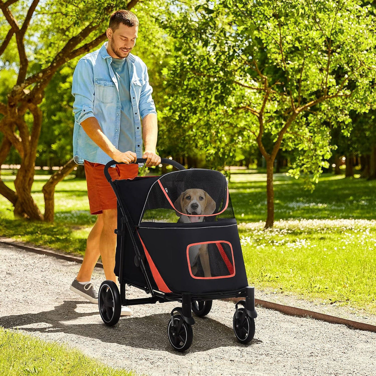 Carrito para perros PawHut, hasta 30 kg, plegable, con ruedas