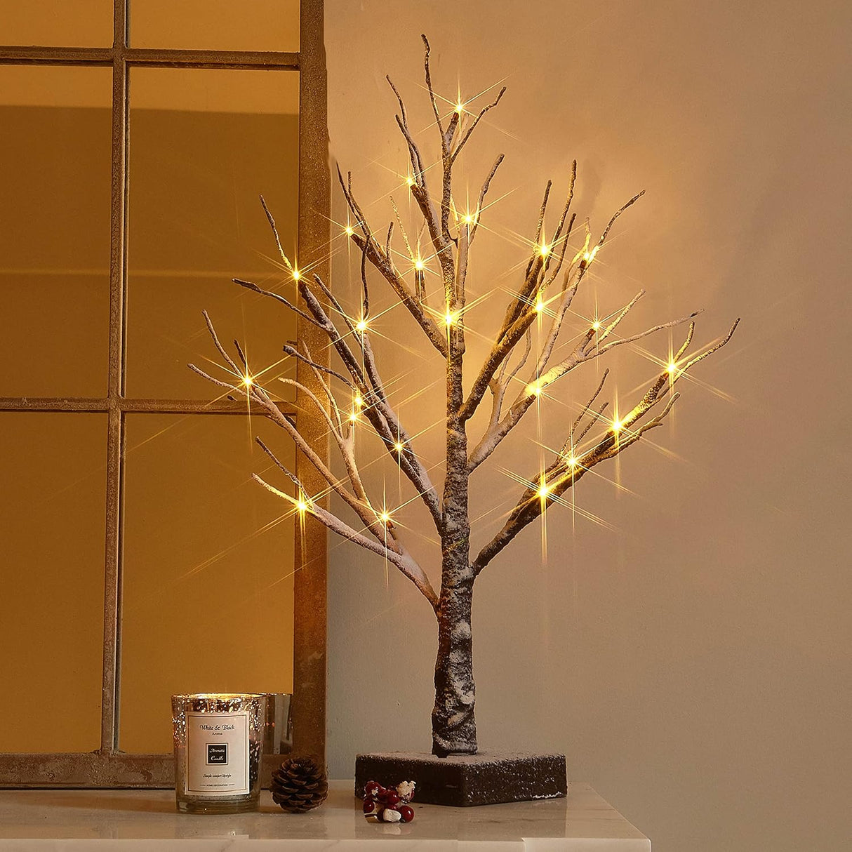 Árbol Pequeño Artificial Hairui con 24 LED, 18IN, Batería