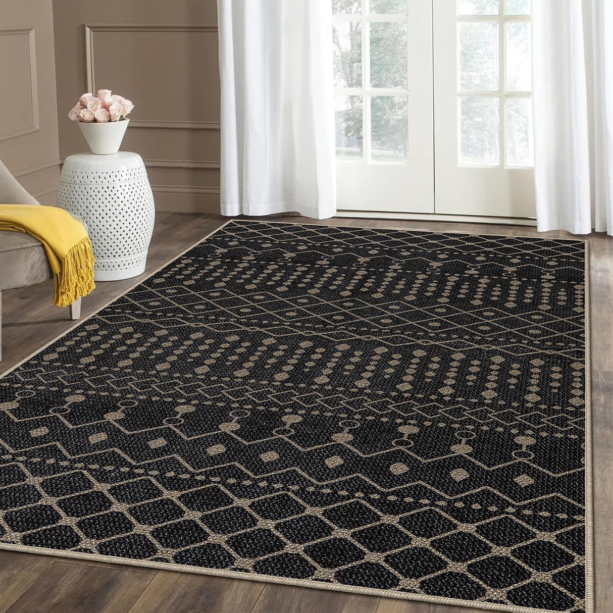 Alfombra de yute tribal de 5 x 7 pulgadas, Negro Lahome