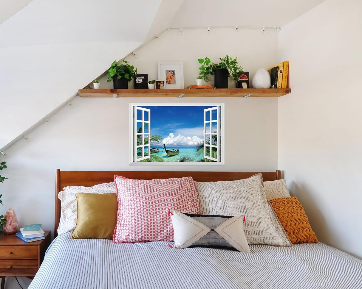 Adhesivo de pared falso para ventana, diseño de barcos.