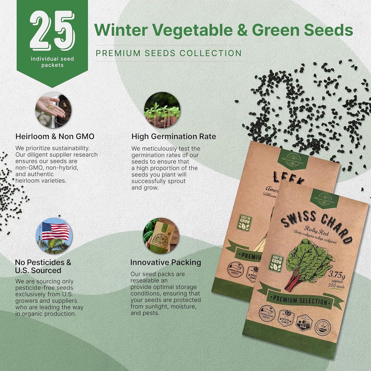 Pack de Semillas de Verduras de Invierno - 25 Variedades Non-GMO