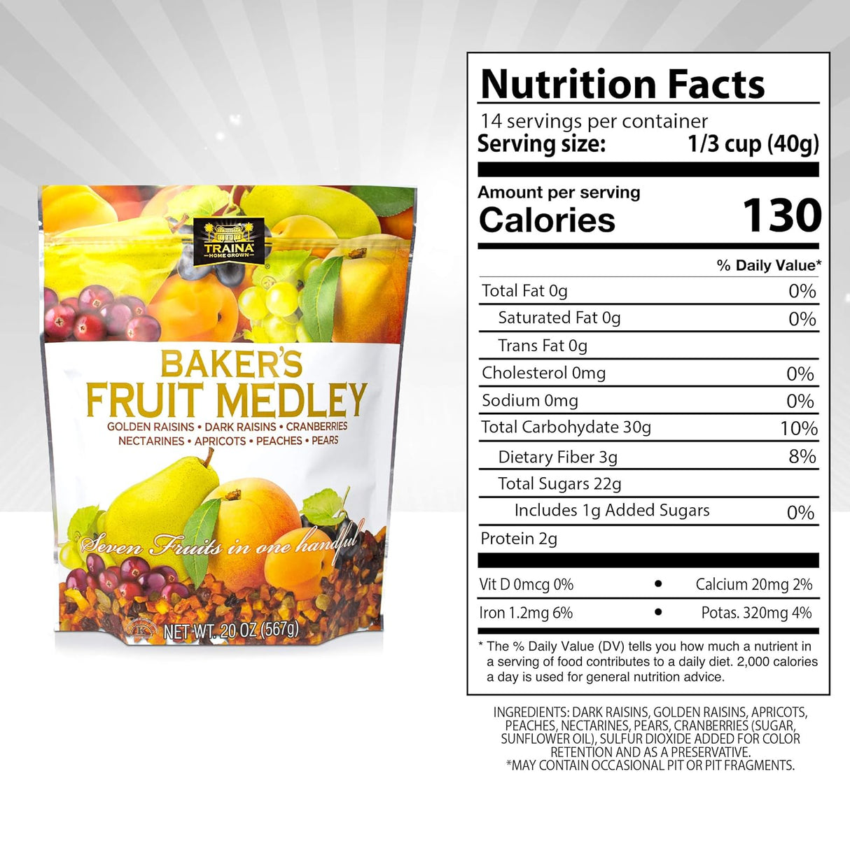 Frutas Secas Traina - Duraznos, Arándanos, y Más - 20 oz