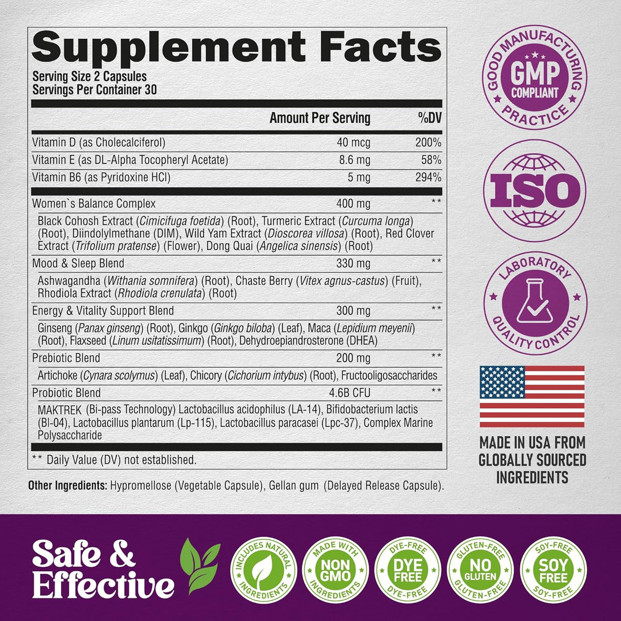 Suplementos para la menopausia - 25 en 1, USA, 60 cápsulas