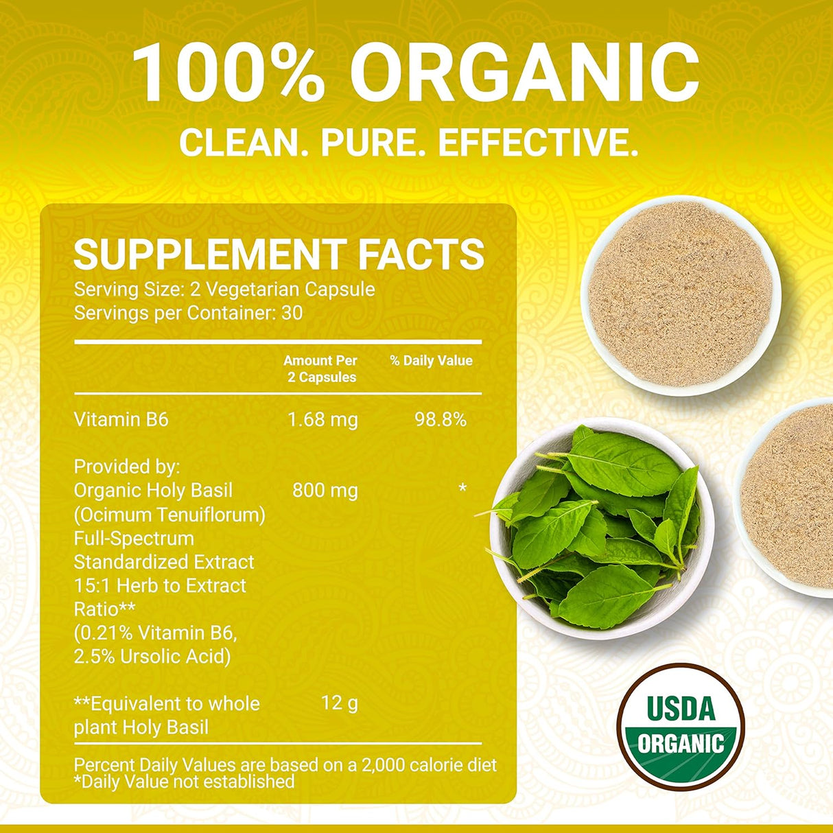 Suplemento Cápsulas de albahaca sagrada vitamina B6 60 und